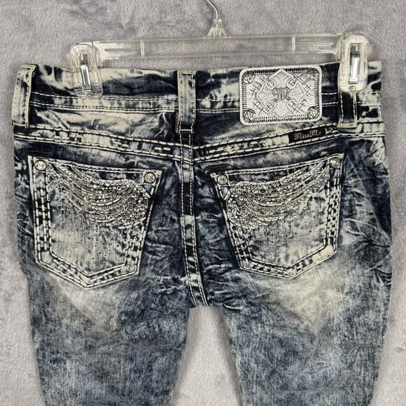 Miss Me Denim - Miss Me Jeans Women’s Blue Angel Wing Bling Pockets 27 Acid Wash Thick Stitch